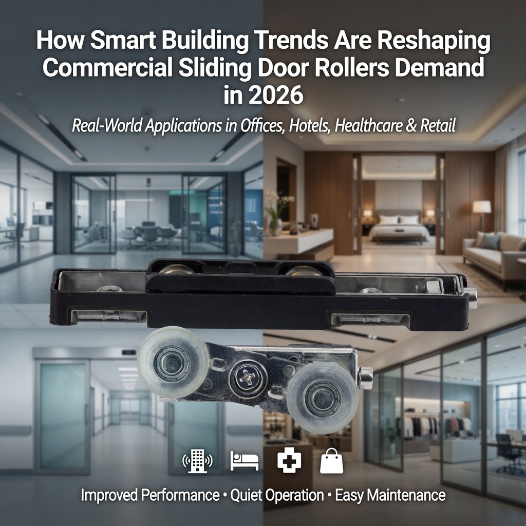 Modern commercial sliding door rollers for smart buildings in offices, hotels, healthcare, and retail. Improved performance, quiet operation, and easy maintenance.