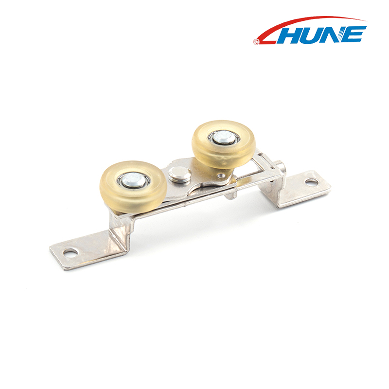 Adjustable double wheel roller assembly for sliding aluminum doors and windows with nylon wheels and metal bracket