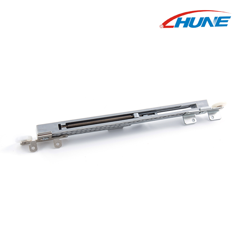 Soft-closing mechanism kit for wardrobe sliding door systems with spring damper and mounting brackets