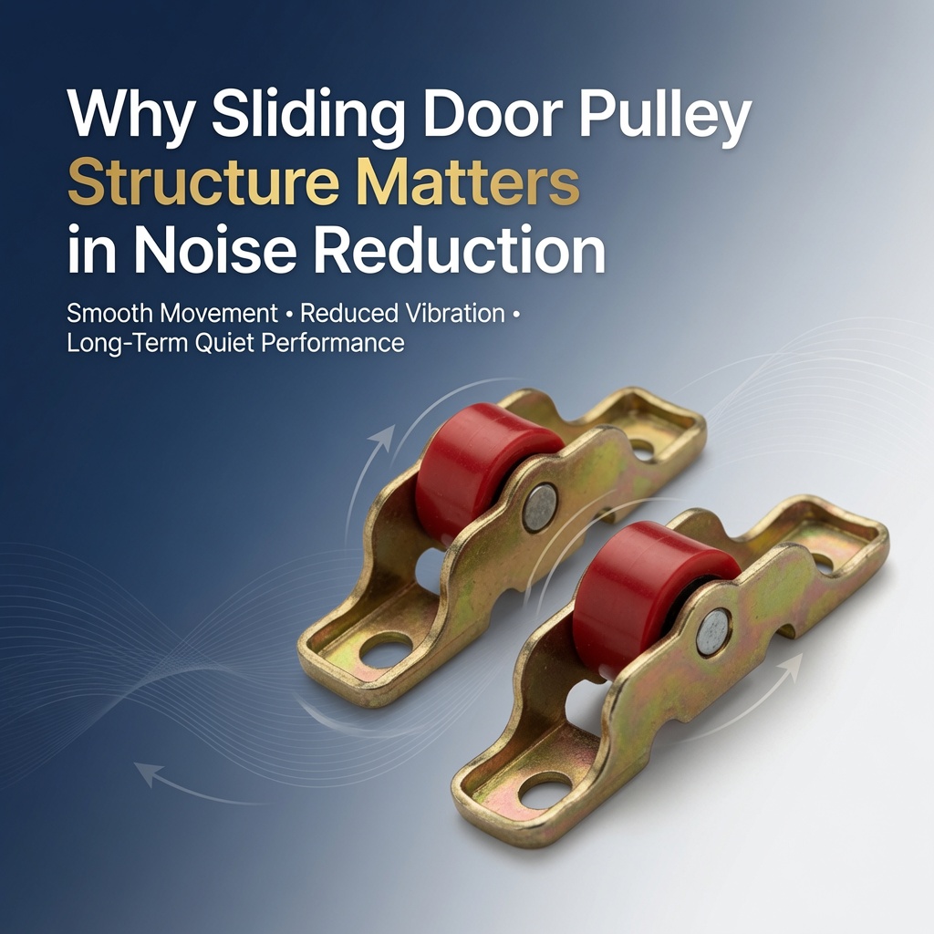Sliding door pulley with red rollers – brass brackets, two units shown clearly with smooth rolling motion and anti-vibration design