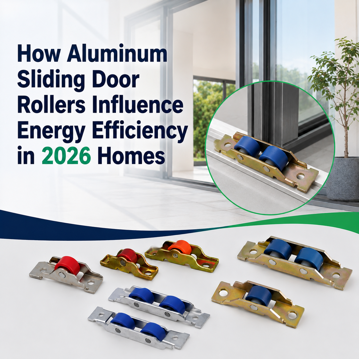 Various aluminum sliding door roller wheels in red, blue, orange and silver for smooth door movement