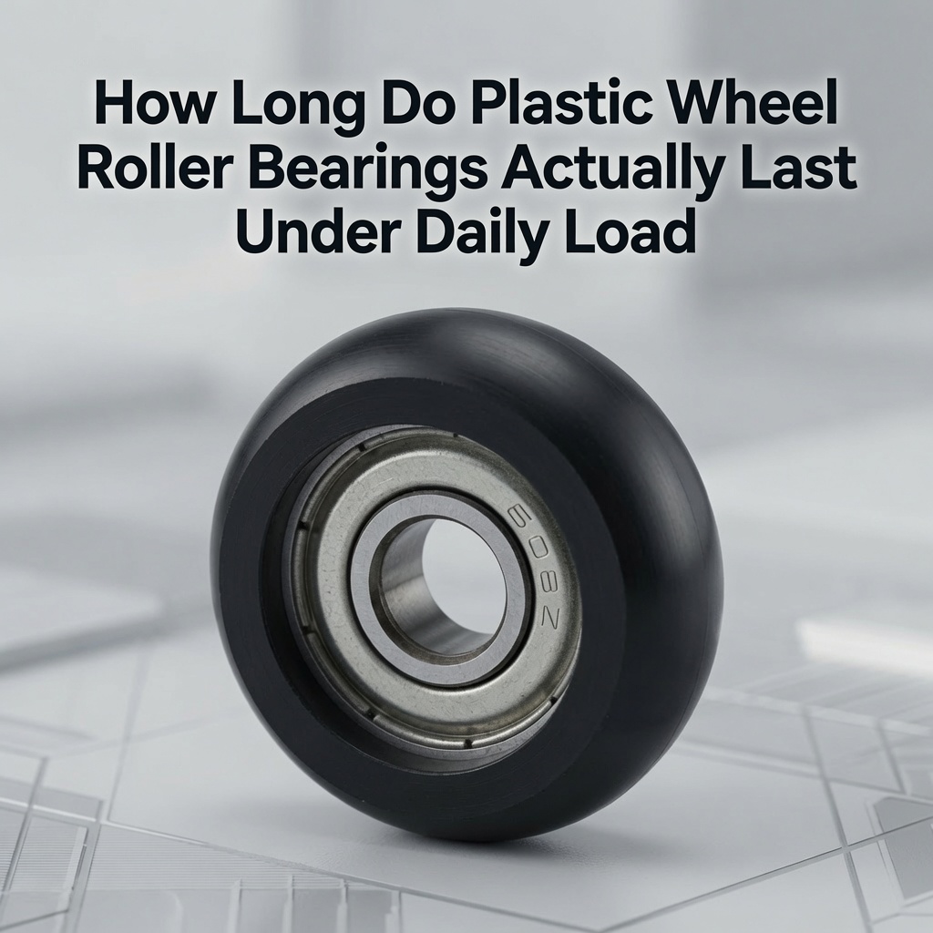 Black engineering plastic roller wheel with embedded sealed ball bearing for sliding door hardware