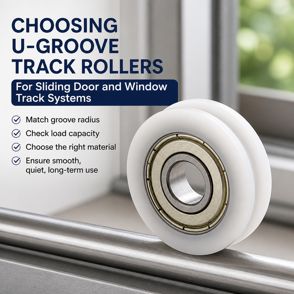 Nylon U-groove wheel with shielded ball bearing designed to ride on round sliding track rail