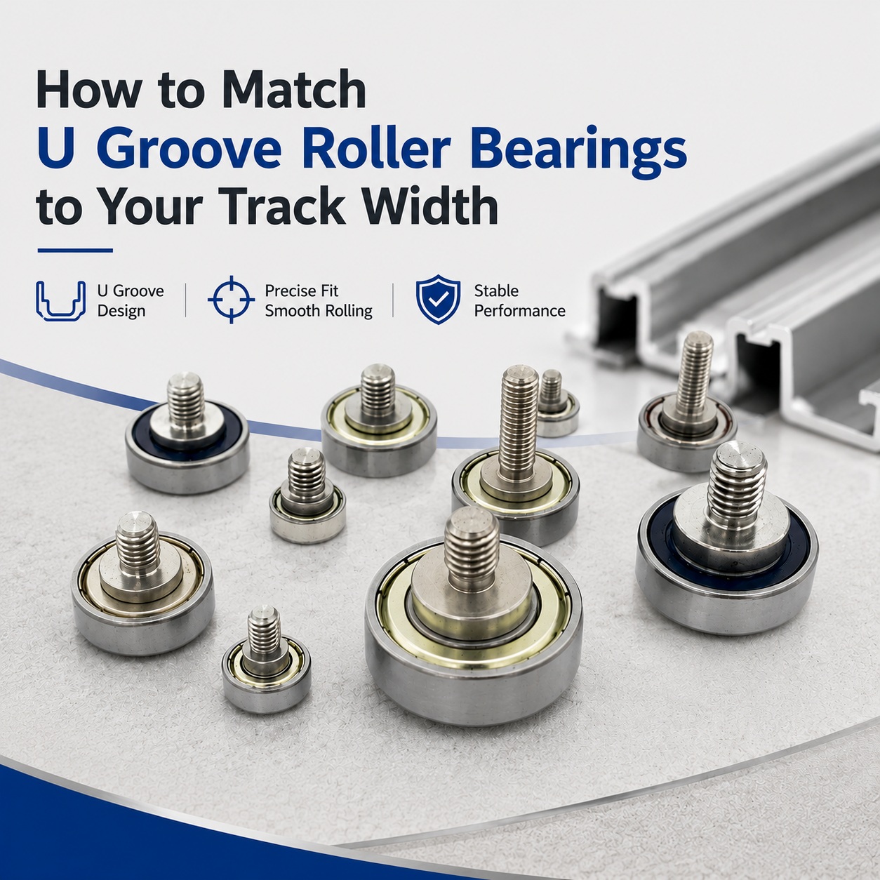 Precision-machined U groove roller bearings from Hune Pulley, available in various diameters to fit different track widths and load requirements.
