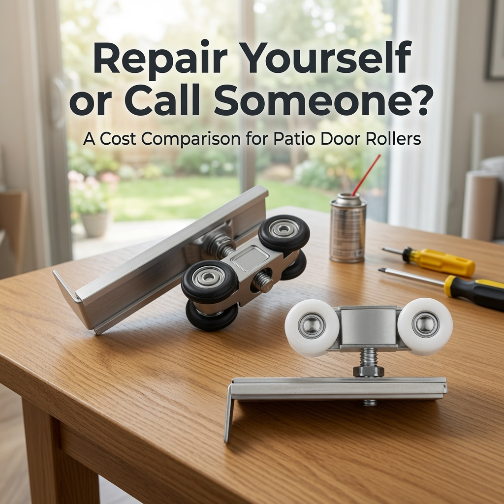 Patio door rollers and tools showing DIY vs calling a professional cost comparison