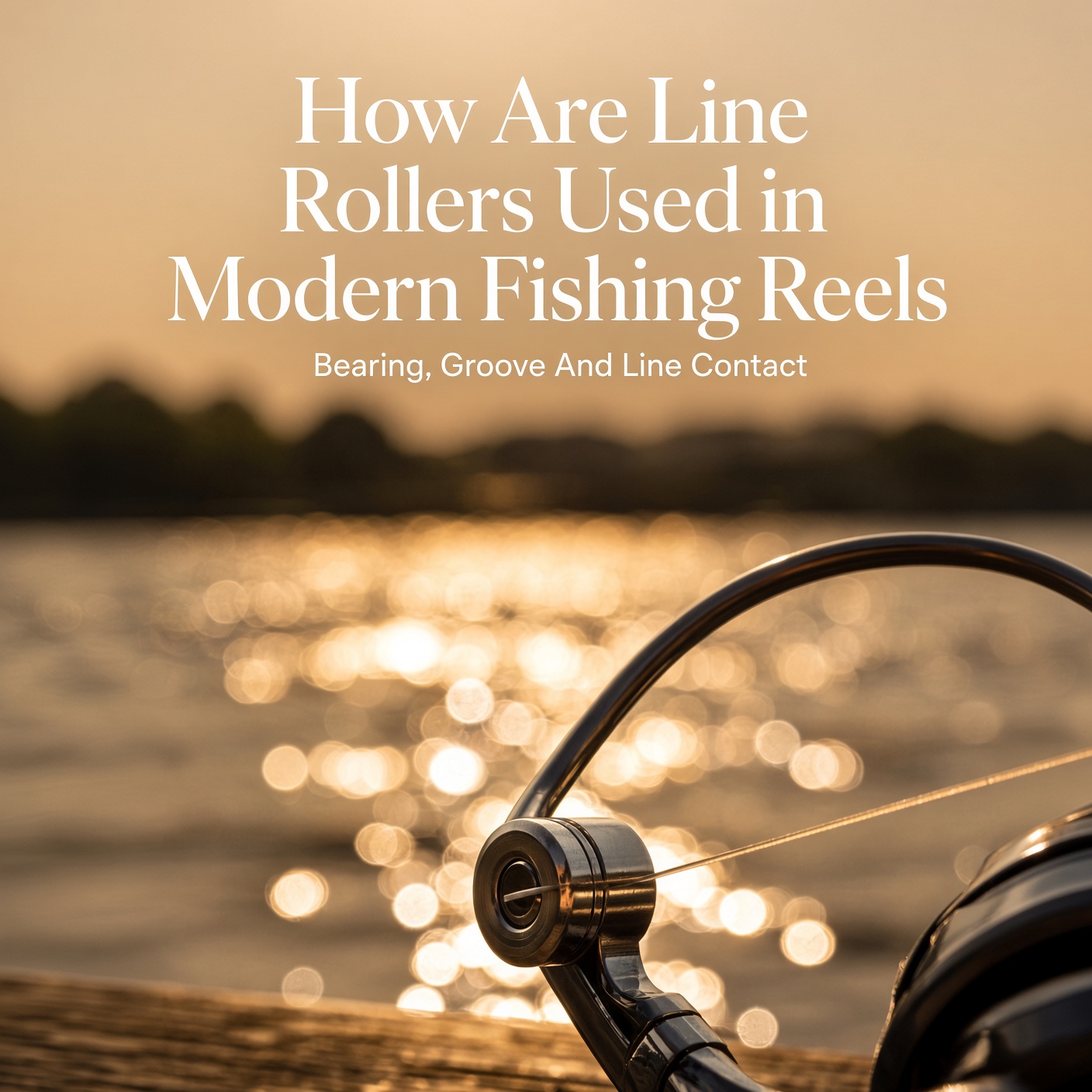 Fishing reel roller mechanism showing bearing and groove design for smooth line contact