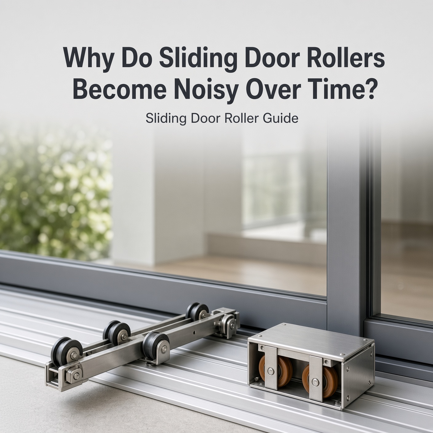 Sliding door roller hardware set including dual-wheel bracket and enclosed roller box on aluminum rail