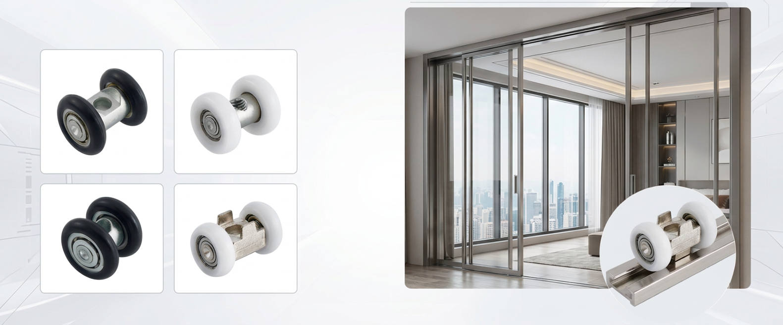 Axle-Mounted Adhesive Wheels Assembly I-Beam Heavy-Duty Door and Window Hardware Double Track Sliding Door Roller