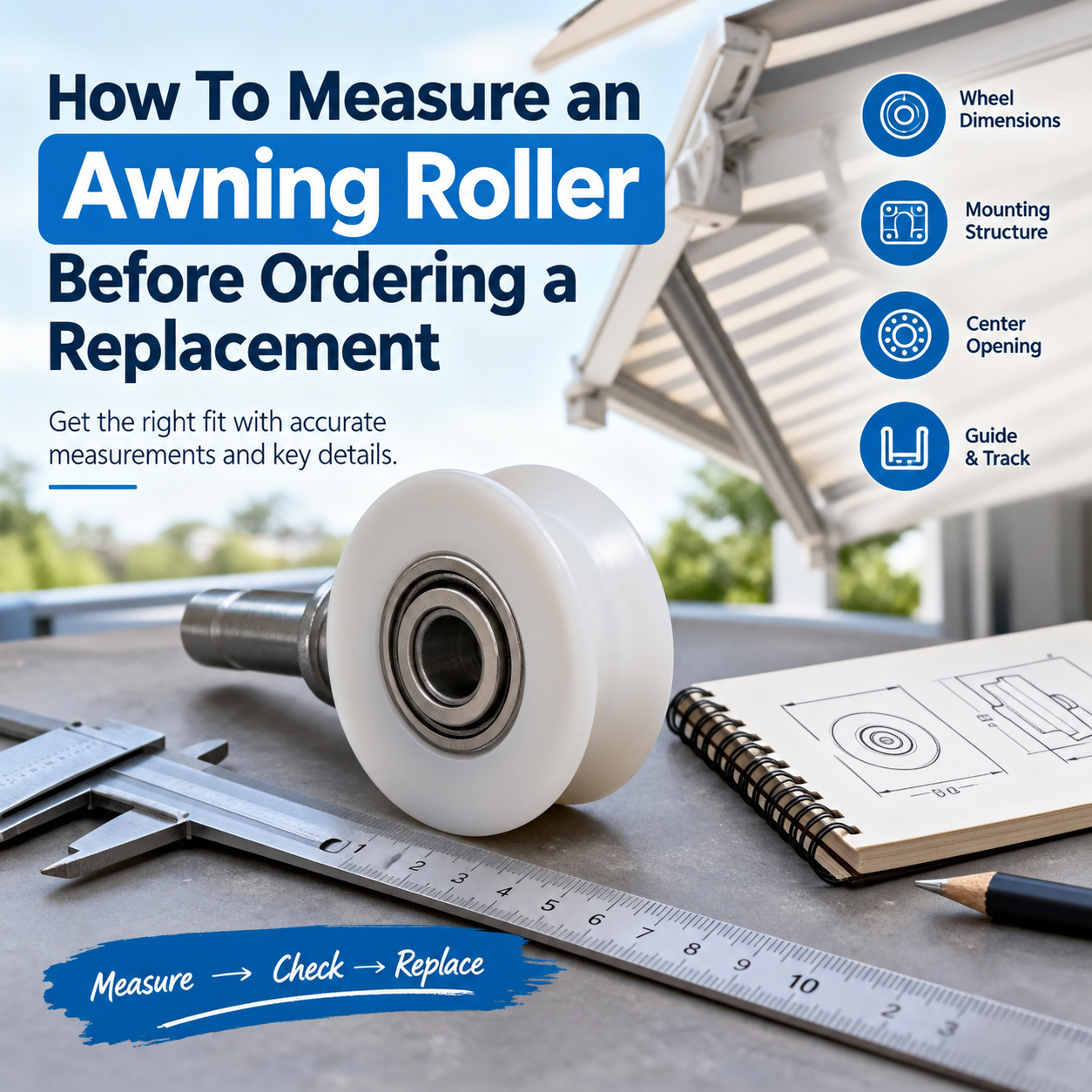 Measuring an awning roller before ordering a replacement