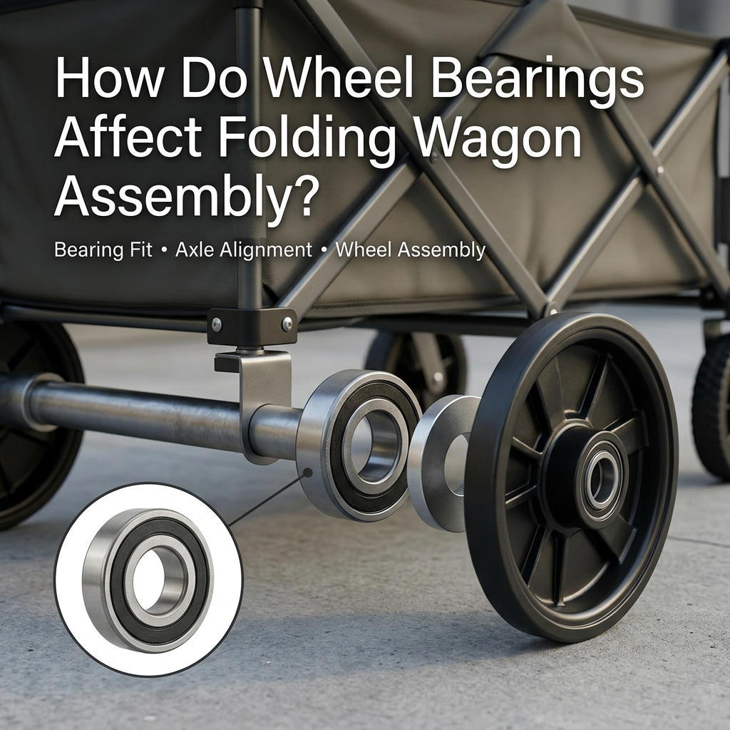 Wheel bearings used in folding wagon assembly for smooth wheel rotation
