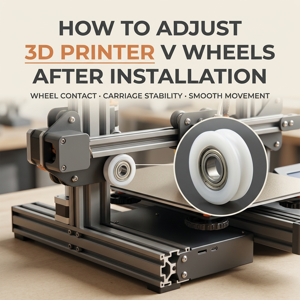 3D printer V wheels mounted on aluminum extrusion rails for smooth carriage movement.