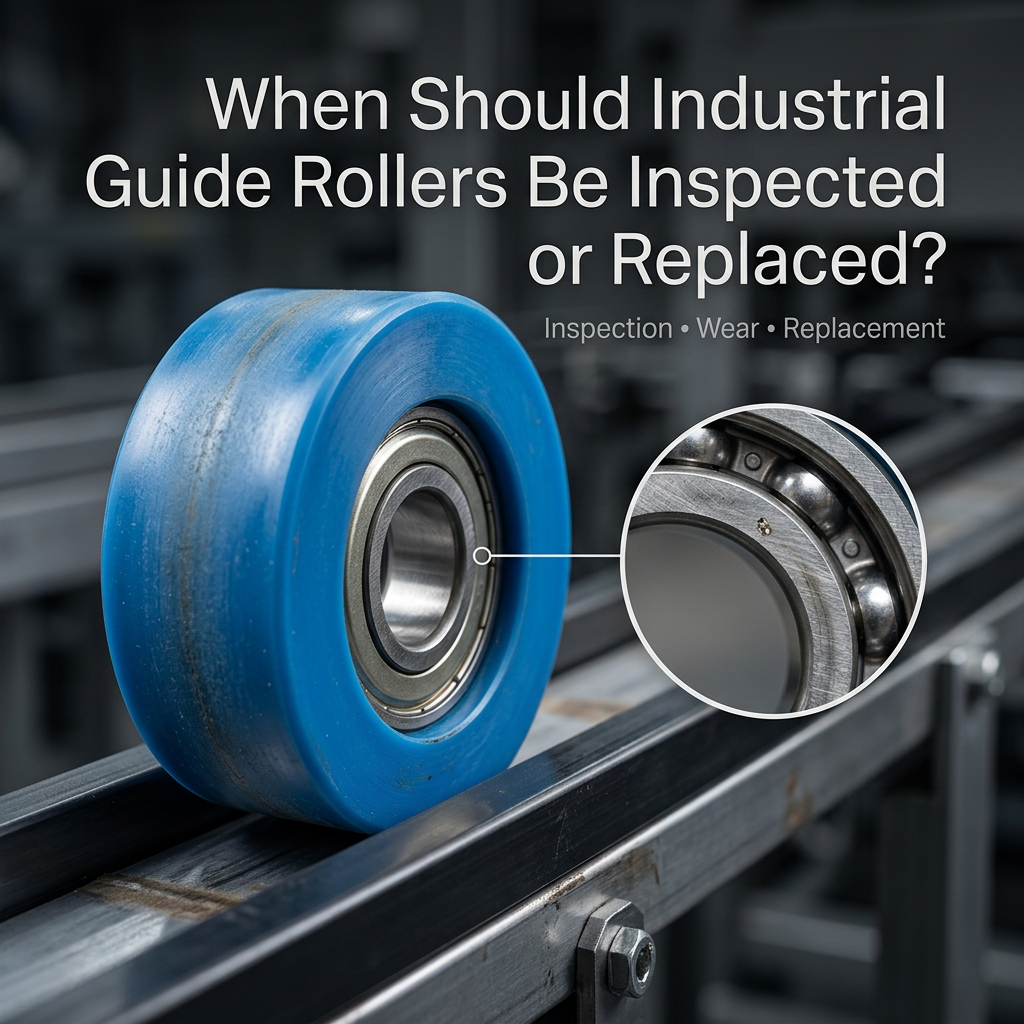 Industrial guide rollers used in mechanical equipment for routine inspection and maintenance.
